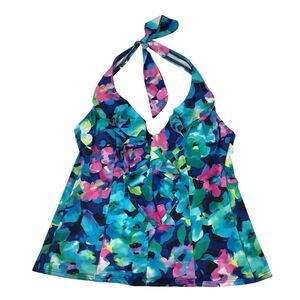 INC International Swimming Halter Tankini Top Women Size 10 Floral Tropical Swim